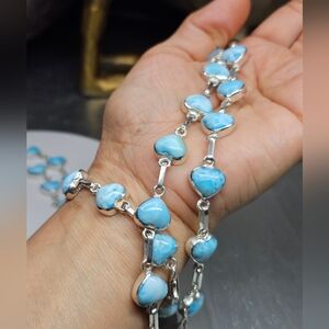NEW Heart-shaped 925 SS Larimar gem stone bracelet